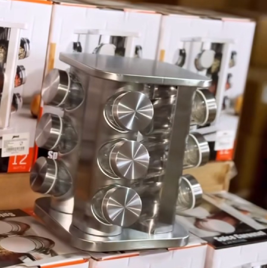 12 Li Metal Çerçeveli Cam Baharatlık